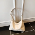 Chic beige faux leather hobo shoulder bag with minimalist semi-circle design - No Pendant / Off White