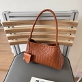 French style woven leather shoulder bag in tan brown finish with knotted strap detail - Brown