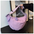 Detail of light purple nylon half-moon bag with adjustable wide strap and plastic buckle - Standard / Purple