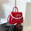 Sacoche rouge avec nœud et bordure en dentelle blanche pour la mode féminine quotidienne - Rouge