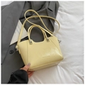 Pale yellow bucket bag with wrinkled texture, silver hardware and crossbody strap - Yellow Without Pendant