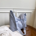Minimalist light lilac nylon tote bag with wide shoulder strap and side pocket - Blue