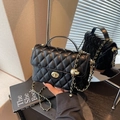 Classic black quilted small square bag with gold chain strap and twist lock detail - Black