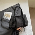 Retro bucket bag with black polka dots, silver studs and detachable shoulder strap - Black without Pendant