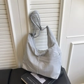 Light gray large capacity nylon tote bag with adjustable strap and front pocket - Gray