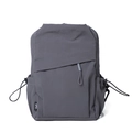 Sleek charcoal grey nylon backpack with drawstring pockets in minimalist utility style - Gray