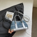 Blue denim crossbody bucket bag with silver handles and sparkling finish - Denim Blue Without Pendant