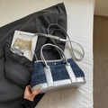 Denim bucket bag in navy blue with rhinestone accents and silver metallic trim - Royal Blue without Pendant