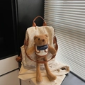 Chic beige backpack with brown bear prints and a small plush bear accessory - Khaki with Pendant
