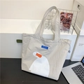 Beige duck canvas tote bag featuring Dazui Duck print and double handles - Gray