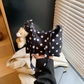 Black and white polka dot canvas underarm bag with a cute plush bear pendant - Black with Pendant
