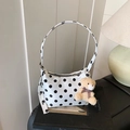 White polka dot shoulder bag with cute teddy bear charm for women style - White with Pendant