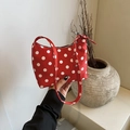 Red underarm bag with white polka dots featuring an adjustable shoulder strap - Red (No Pendant)