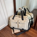 Cream white large capacity travel bag with dry wet separation and black nylon straps - Off-white
