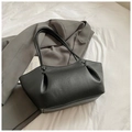 Minimalist black pebble leather tote bag with elegant knot handle and spacious interior - No Pendant / Black