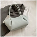 Chic mint green tote bag with lychee grain texture and pleated details for commute - No Pendant / Blue