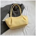 Pale yellow leather tote bag with lychee texture and knotted strap detail - No Pendant / Yellow