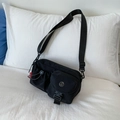 Practical black canvas multi-pocket crossbody small square bag with adjustable strap - Black