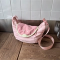 Pink crescent dumpling bag with watermelon slice design and adjustable shoulder strap - Guava Pink