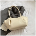 Cream colored faux leather tote bag with lychee texture and side pleated detail - No Pendant / Off White