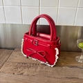 Mini bolso de charol rojo con ribete de encaje y detalle de lazo para mujer - Rojo