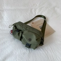 Minimalist army green nylon multi-pocket crossbody bag with adjustable wide strap - Army Green