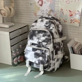 Fashionable black and white tie-dye backpack with multi-pocket and large capacity - Black Backpack