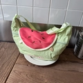 Green watermelon-shaped crossbody bag with red fruit embroidery and nylon strap - Green Watermelon