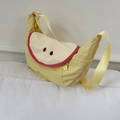 Yellow nylon crescent crossbody bag with white flap and Apple embroidery detail - Yellow Apple