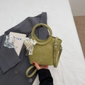 Grass green crocodile pattern handbag with pearl lace charm and adjustable shoulder strap - Green