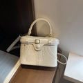 Structured cream white handbag with decorative buckle and long leather shoulder strap - Off White
