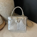 Silver vintage box bag with denim-inspired texture and stylish metallic finish - Silver