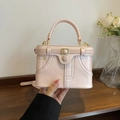 Retro light pink handbag with decorative pocket stitching and top handle - Pink