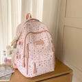 Roze studentenrugzak met grijze sterrenprint en een wit teddybeer pluche hanger - Met Hanger / Roze
