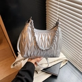 Chic silver quilted shoulder bag featuring sparkling rhinestones and metal chain strap - Silver