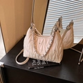 Quilted cream shoulder bag with sparkling rhinestones and silver chain strap - Pink