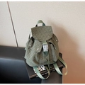 Detail of army green plaid backpack with drawstring closure and plastic buckles - One Size / Green