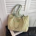 Light green bubble texture tote bag with elegant pearl and metal flower chain strap - Green
