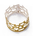 Close-up of a hollow crown-shaped napkin ring with sparkling golden glitter for parties - Glitter Golden Yellow
