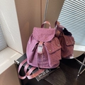 Zaino a scacchi viola con chiusura a patta e fibbia bianca in stile casual per studenti - Viola