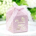 Rosa Glitzer-Süßigkeitenbox mit Kinderwagen-Ausschnitt für Babyparty-Feiern - Glitzer Rosa