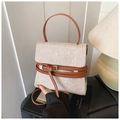 Bolso bandolera de lona beige con correas de cuero marrón y detalles vintage minimalistas - Marrón
