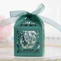 Detail of laser-cut horse head design on dark teal hollow gift candy box with ribbon - Dark Green