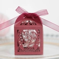 Detailed laser cut wine red gift box with horse head pattern and silk ribbon bow - Dark Red