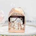 Boîte de dragées mariage découpée au laser or rose avec carrousel et ruban en blanc - Or Rose Réfléchissant