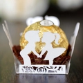 Laser-cut white wedding favor box with romantic boy and girl silhouette and roses - White