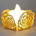 Paralume in carta intagliata con rose e candela elettronica a LED a luce gialla calda - Oro Perlato