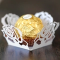 Laser cut rose hollow chocolate wrapper in white cardstock for wedding party decor - White