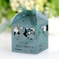 Scatola regalo Halloween blu scuro con intaglio laser a forma di zucca e gatto - Pearlescent Dark Green