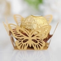 Golden laser-cut butterfly wedding candy box and hollow chocolate paper holder - Gold